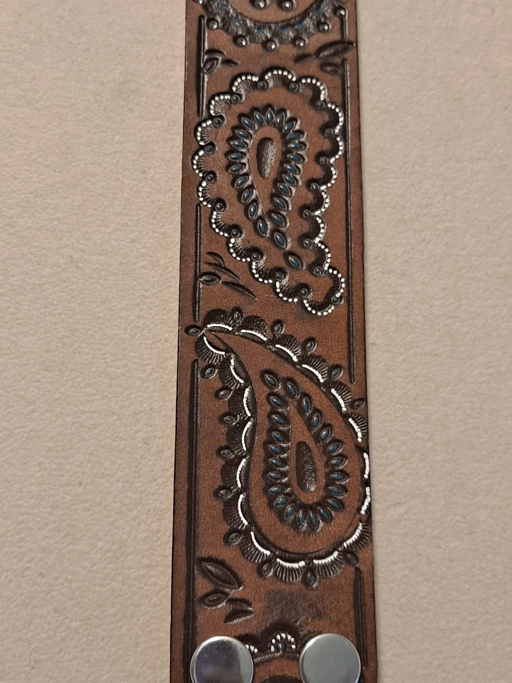 Men's Brown Leather Paisley Embossed Belt